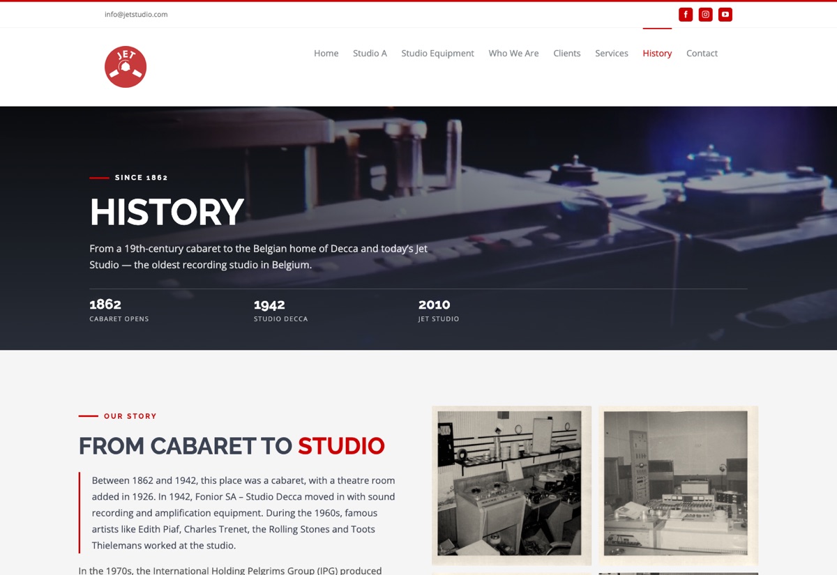 Seite zur Geschichte auf der Website des Jet Studio in Brüssel