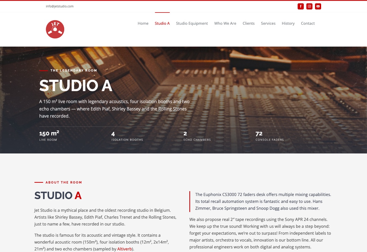 Seite Studio A auf der Website des Jet Studio in Brüssel