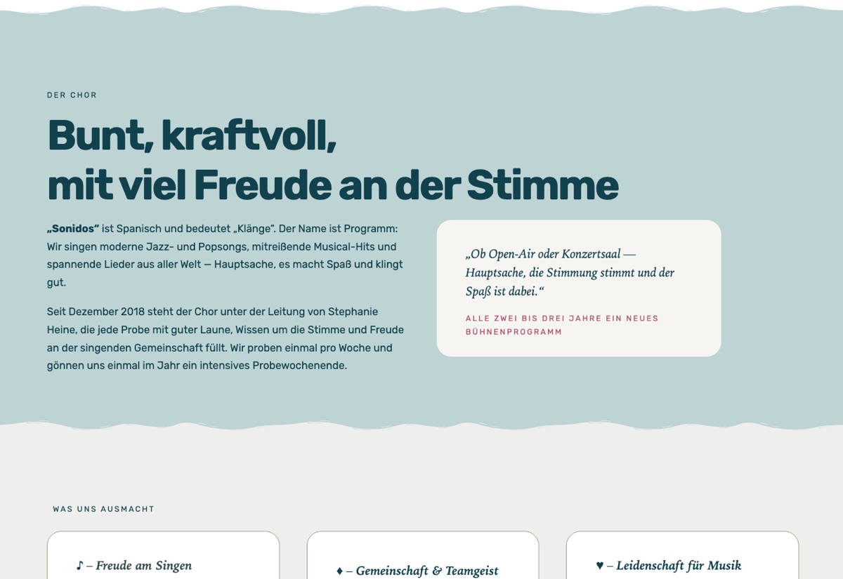 Seite „Der Chor“ auf der Website des Frauenchors Sonidos aus Ebringen