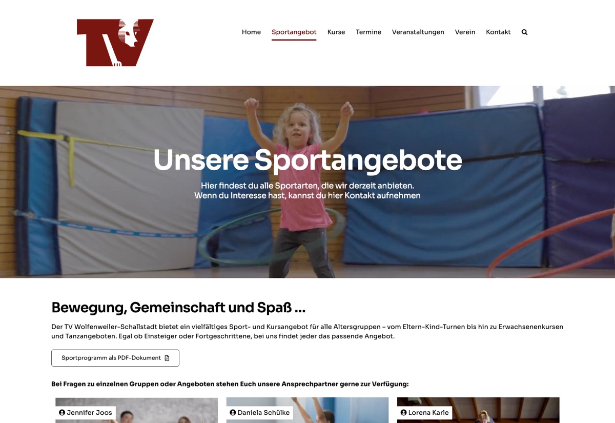 TV Wolfenweiler-Schallstadt – Sportangebot Seite Sportangebot auf der Vereinswebsite des TV Wolfenweiler-Schallstadt