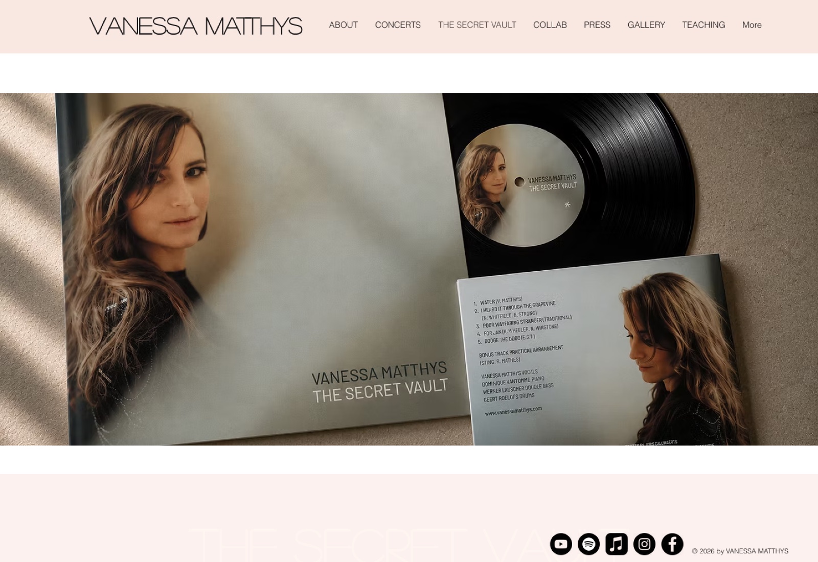 Vanessa Matthys – Artwork auf der Website Album-Artwork „The Secret Vault“ auf der Website der Sängerin Vanessa Matthys