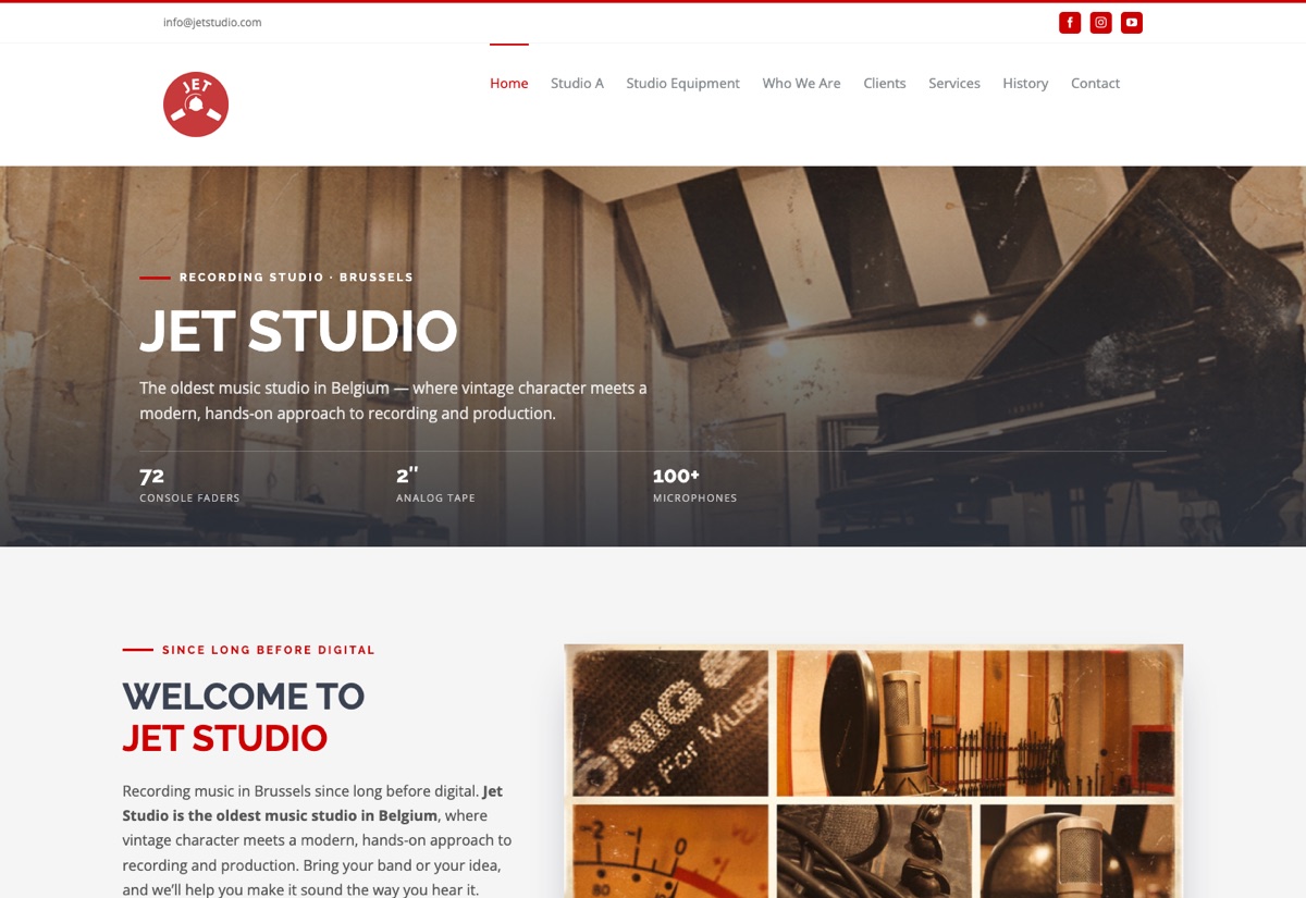 Startseite der Website des Jet Studio in Brüssel im Seventies-Look, Webdesign von debeuf grafikdesign