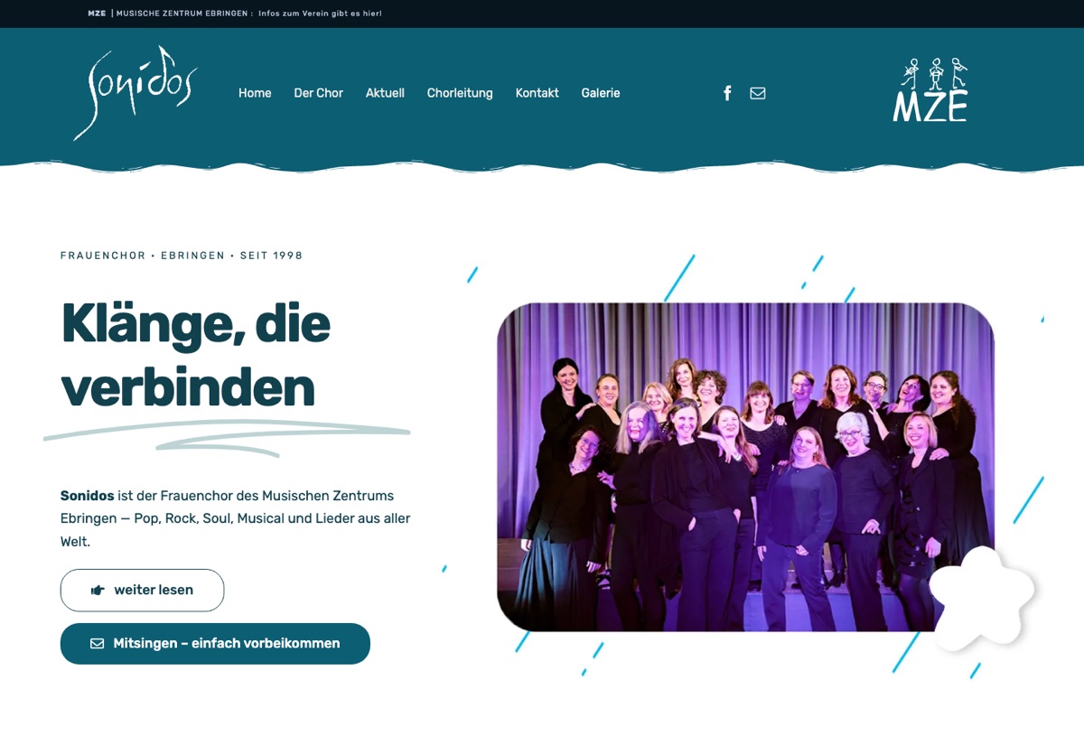 Startseite der Website des Frauenchors Sonidos in Ebringen, Webdesign von debeuf grafikdesign